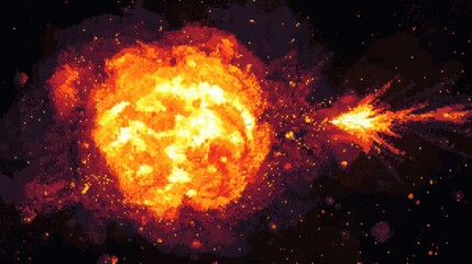 A blazing fiery explosion in the darkness of space