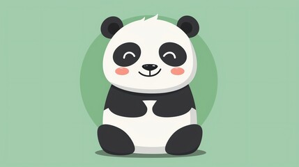 Fototapeta premium A cute, cartoon panda bear with a big smile on a green background.