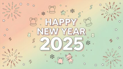 Fototapeta premium Vibrant and Festive Happy New Year 2025 Celebration with Fireworks and Confetti.