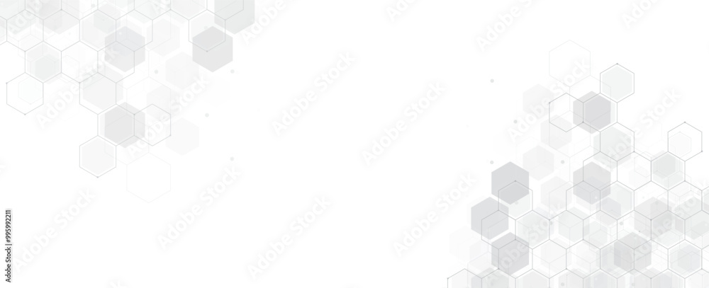 Poster digital technology background. abstract hexagons background with lines and dots. design for science,