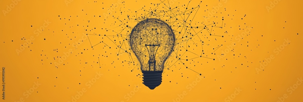 Poster light bulb idea concept with connected lines and dots, innovation and creativity background design