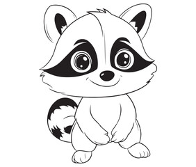 Racoon coloring pages for kids, outline racoon, racoon vector