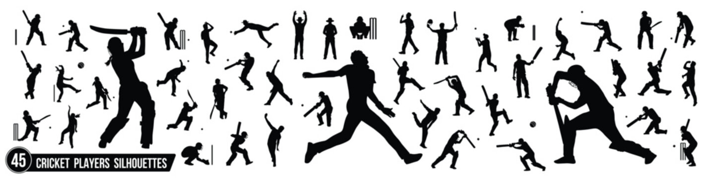 Male and female cricket player silhouette