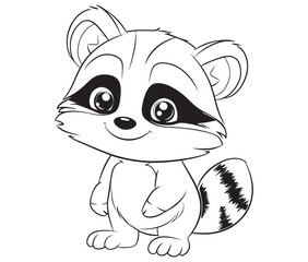 Racoon coloring pages for kids, outline racoon, racoon vector