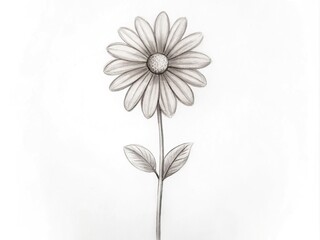 Softly rendered petals unfurl from the stem, delicate lines tracing the gentle curves of the flower against a pristine white background.
