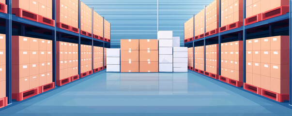 Fototapeta premium Cold storage warehouse for medical supplies, temperature control systems, flat design illustration