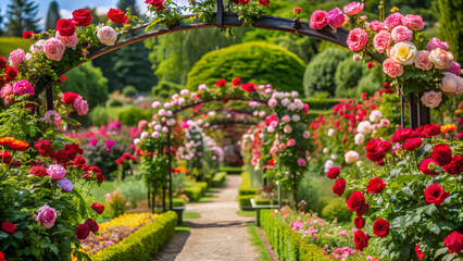 Rose garden in a time loop with beautiful blooms and repeating scenery, roses, garden, time loop, repeating, flowers