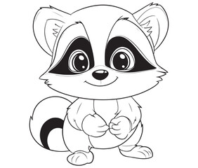 Racoon coloring pages for kids, outline racoon, racoon vector
