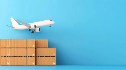 Air freight containers with pharmaceuticals, airport logistics, flat design illustration