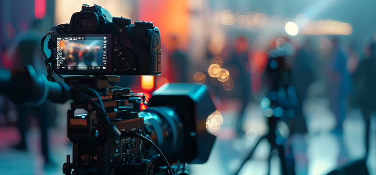 A professional cameraman filming a video for an advertising concept