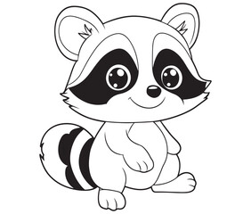 Racoon coloring pages for kids, outline racoon, racoon vector