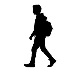 Silhouettes of  man  Standing and walking  . Male  ,   Character  side View vector monochrome illustrations, icons Isolated on transparent Background.