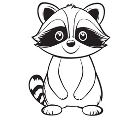 Racoon coloring pages for kids, outline racoon, racoon vector