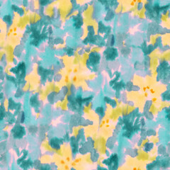 Blurry fuzzy floral seamless repeat pattern. Color blurred abstract flowers in trendy. Ink painted print for fabric