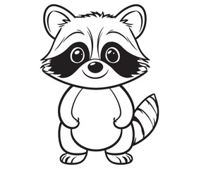 Racoon coloring pages for kids, outline racoon, racoon vector