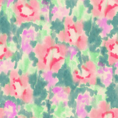 Blurry fuzzy floral seamless repeat pattern. Color blurred abstract flowers in trendy. Ink painted print for fabric