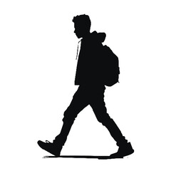 Silhouettes of  man  Standing and walking  . Male  ,   Character  side View vector monochrome illustrations, icons Isolated on transparent Background.