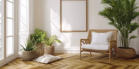 Minimalist Empty Frame on Wall in Bright Room