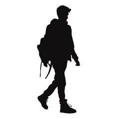 Silhouettes of  man  Standing and walking  . Male  ,   Character  side View vector monochrome illustrations, icons Isolated on transparent Background.