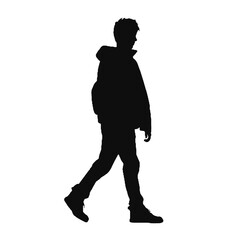 Silhouettes of  man  Standing and walking  . Male  ,   Character  side View vector monochrome illustrations, icons Isolated on transparent Background.