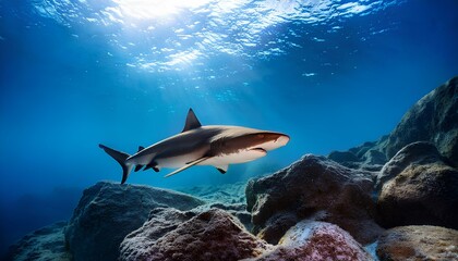 Obraz premium Photo a shark underwater ocean swimming in blue river water