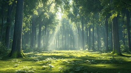 Obraz premium Sunbeams Through a Dense Forest Canopy