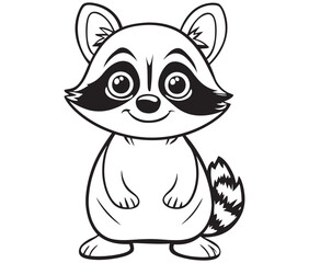 Racoon coloring pages for kids, outline racoon, racoon vector
