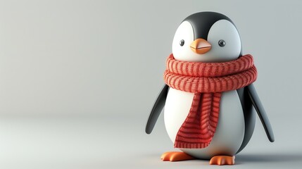 A cartoon penguin wearing a red scarf against a white background.
