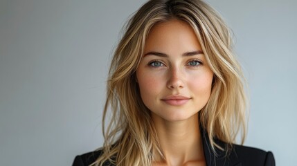 Fototapeta premium Attractive Woman with Blonde Hair and Blue Eyes Looking at the Camera