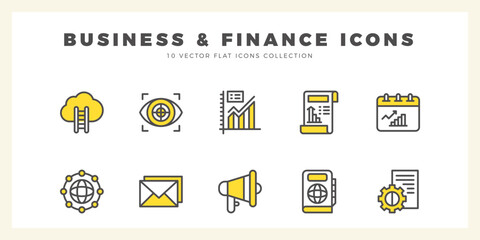 10 Business and Finance Two Color icons pack. vector illustration.
