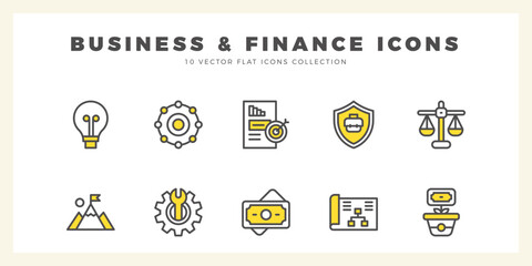 10 Business and Finance Two Color icons pack. vector illustration.