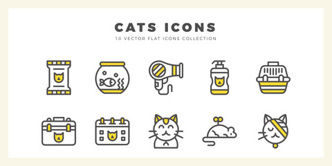 10 Cats Two Color icon pack. vector illustration.