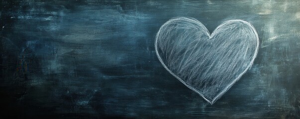 Chalk heart drawing on dark chalkboard background, symbol of love and affection.