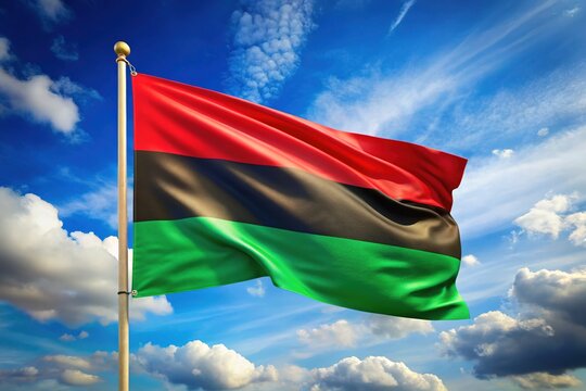 Vibrant African nation's flag featuring black, red, and green stripes, symbolizing African heritage, struggle for independence, and natural resources in the southeastern region.