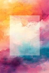 A soft watercolor sunset background with a floating frame