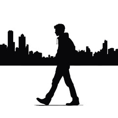 Silhouettes of  man  Standing and walking  . Male  ,   Character  side View vector monochrome illustrations, icons Isolated on transparent Background.