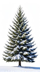 Fototapeta premium Snow Dusted Fir Tree Isolated on White Background