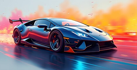 Obraz premium Abstract colorful paint stroke sports car racing vehicle background