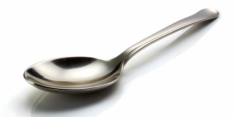 Stainless steel spoon silverware on white background , kitchen, utensil, dining, shiny, metallic, silver, cutlery