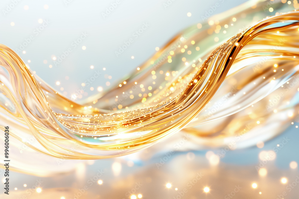 Poster this elegant wallpaper showcases flowing golden waves adorned with sparkling lights against a soft b
