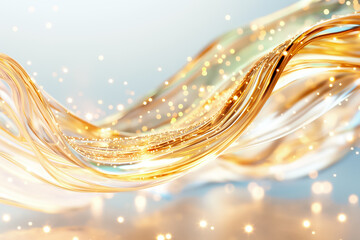 This elegant wallpaper showcases flowing golden waves adorned with sparkling lights against a soft backdrop, ideal for enhancing various digital projects or presentations