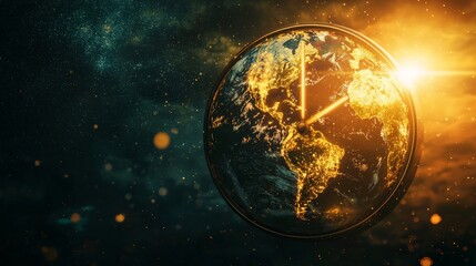 A clock where climate justice activism is the hands, speeding up as the planet heats, driven by the urgency of the cause