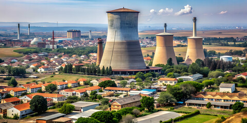 Obraz premium Power station cooling tower standing tall in the Soweto townships of Johannesburg, South Africa