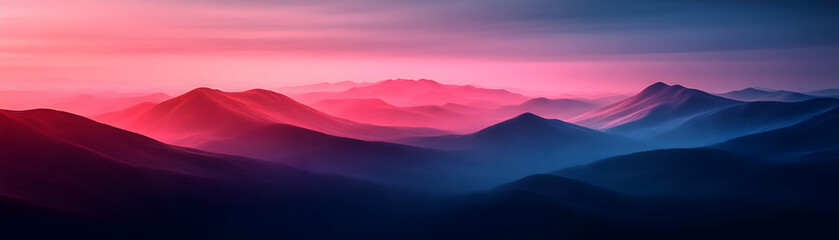 Fototapeta premium 3D Digital Illustration of a Serene Mountain Range Bathed in a Pink and Blue Sunset Glow