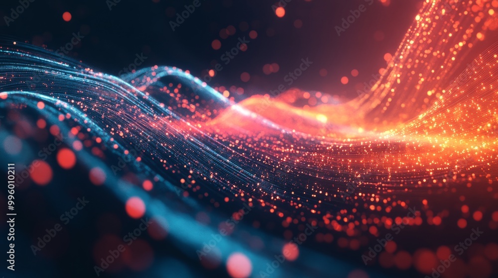Poster abstract high-speed data transfer with digital lines and glowing nodes, representing global connecti