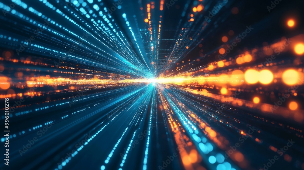 Poster abstract high-speed data transfer with digital lines and glowing nodes, representing global connecti