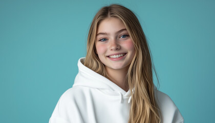 Fototapeta premium Blonde girl in hoodie with one emotion