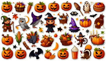 a collection of halloween icons including pumpkins, pumpkins, and other items.