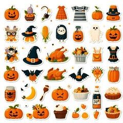 a collection of halloween icons including pumpkins, pumpkins, and other items.