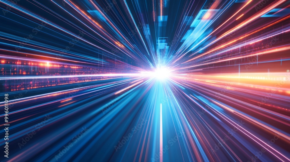 Poster cyber technology backdrop with streaks of light, representing high-speed global data transfer and di